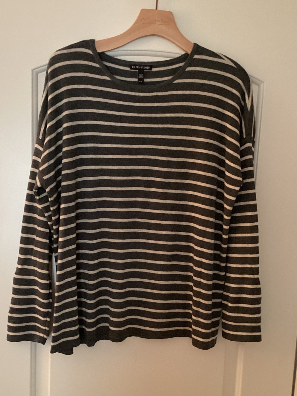 Eileen Fisher Black and Cream Striped Crewneck Sweater